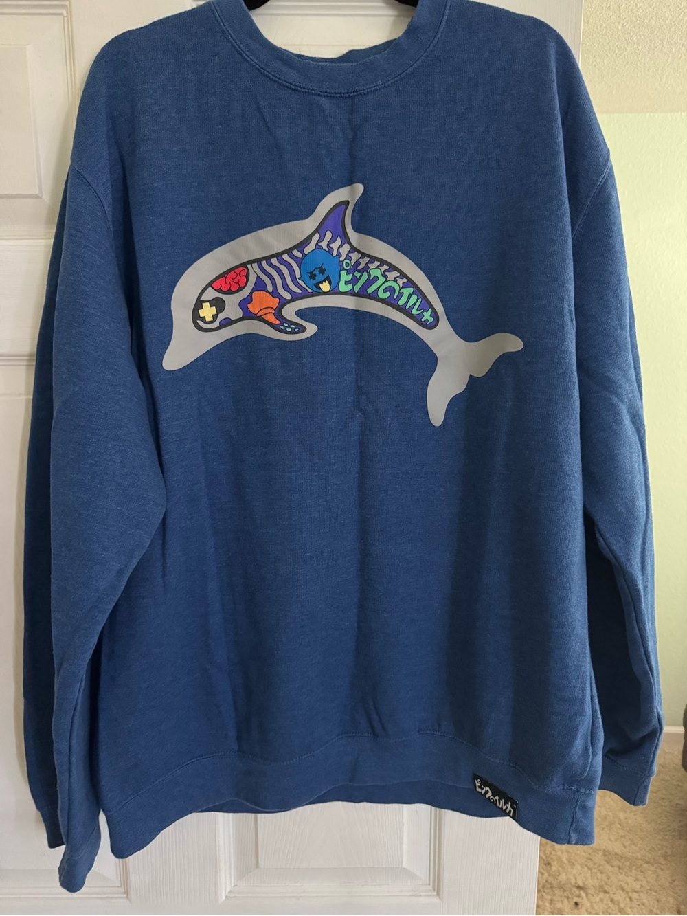 Pink Dolphin Blue Crewneck Sweatshirt with Black Label
